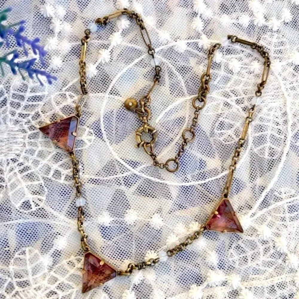 Vintage J Crew Pink Triangle Moonstone Necklace